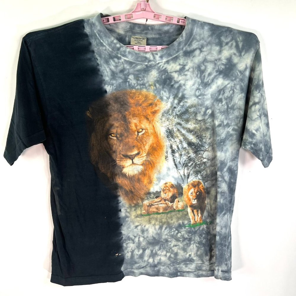Lion Shirt Mens Extra Large Black Tie Dye Big Cats Africa Animals Lion Faces